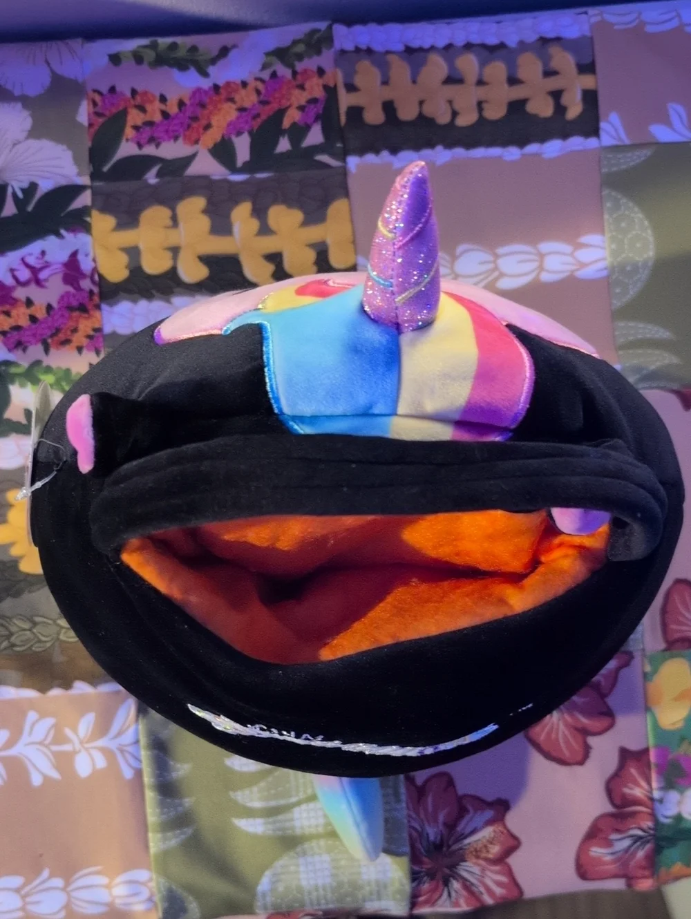 Squishmallows Black Plush Unicorn Skeleton Backpack with Pink Accents